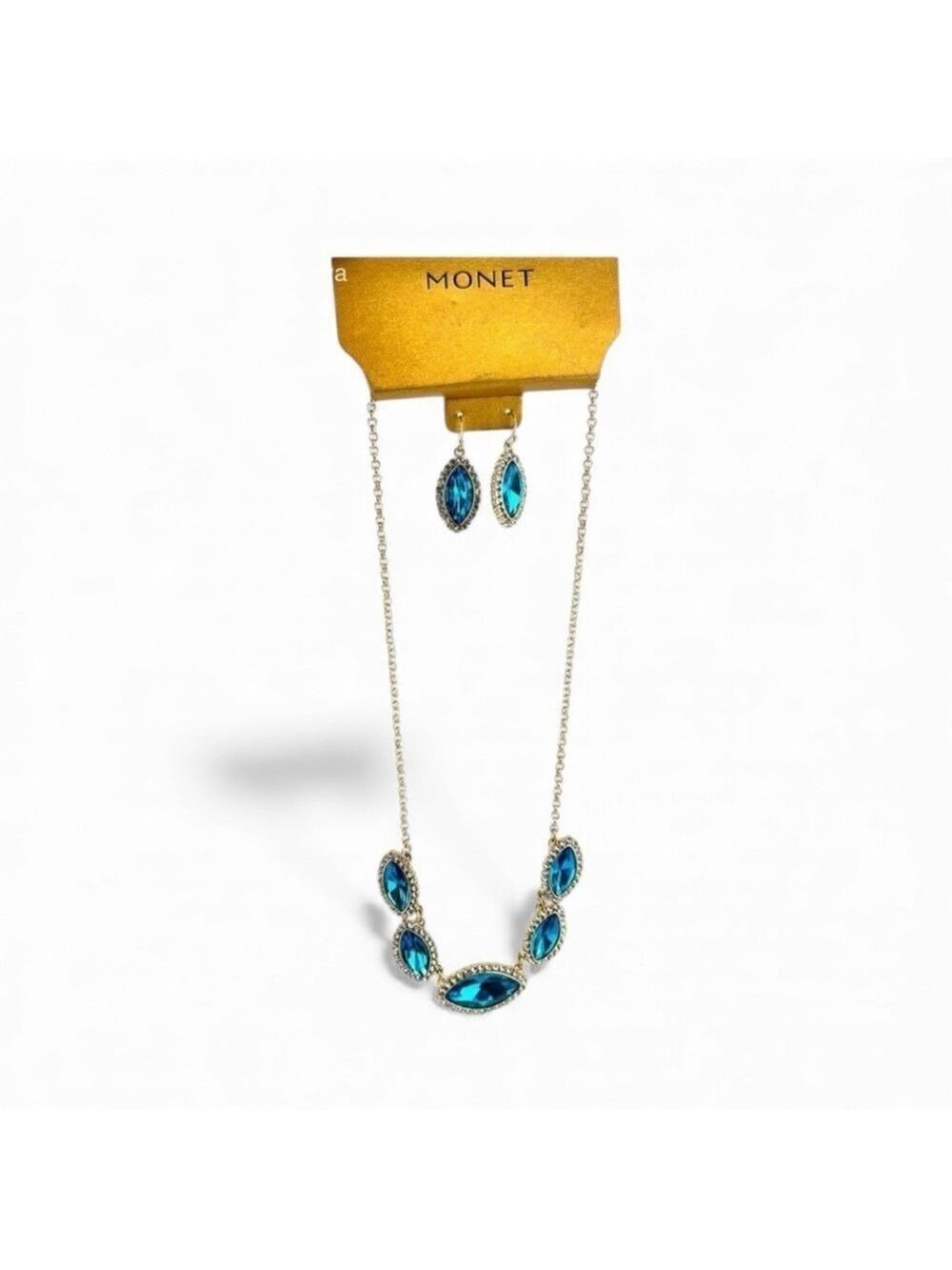 Vintage Monet Necklace & Earrings Set – NWT – Stunning Blue Faceted Stones